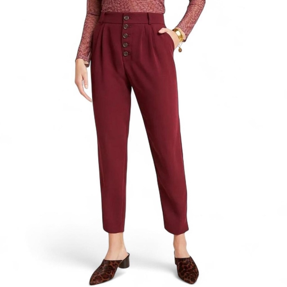 Anthropologie Sasha Button Fly Tapered High Rise
Trousers | Wine Red | Size 8